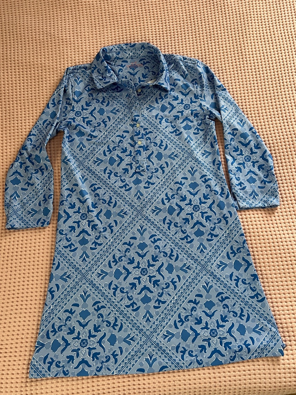 Vineyard Vines Printed Margo Shirt Dress Blue Periwinkle Tile Print Women's L